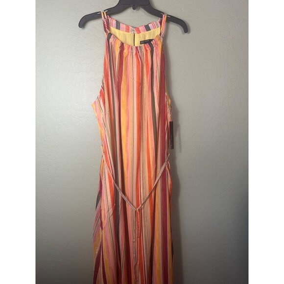 NWT Maggy London 20W Irregular Stripe Printed Halter Maxi Spaghetti Waist Tie - Picture 2 of 9